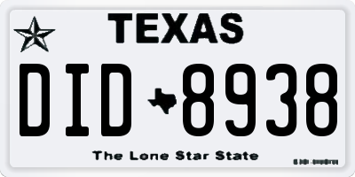 TX license plate DID8938