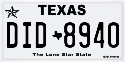 TX license plate DID8940