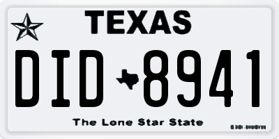 TX license plate DID8941