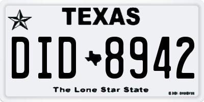 TX license plate DID8942