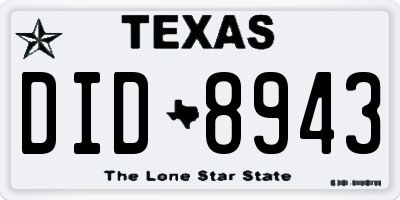 TX license plate DID8943