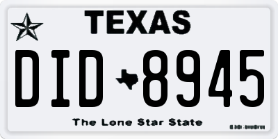 TX license plate DID8945