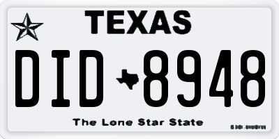TX license plate DID8948