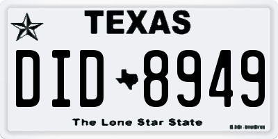 TX license plate DID8949
