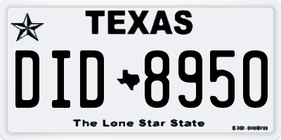 TX license plate DID8950