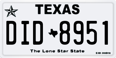 TX license plate DID8951
