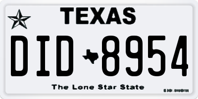 TX license plate DID8954