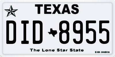 TX license plate DID8955
