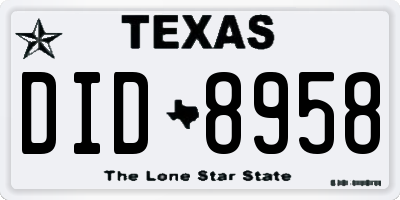 TX license plate DID8958