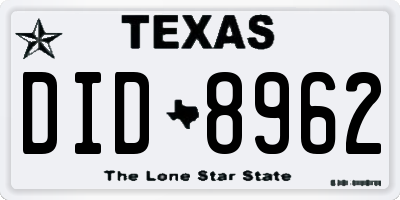 TX license plate DID8962