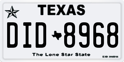 TX license plate DID8968