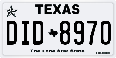 TX license plate DID8970