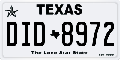 TX license plate DID8972