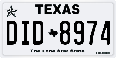 TX license plate DID8974