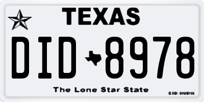 TX license plate DID8978