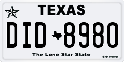 TX license plate DID8980