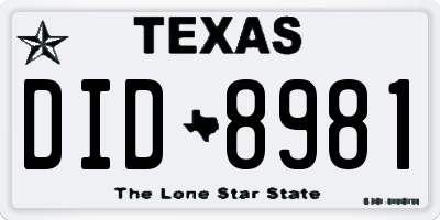 TX license plate DID8981