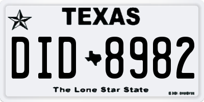TX license plate DID8982