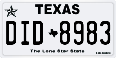 TX license plate DID8983