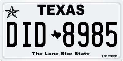 TX license plate DID8985