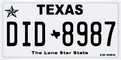 TX license plate DID8987