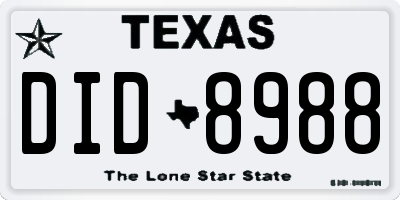 TX license plate DID8988