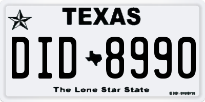 TX license plate DID8990