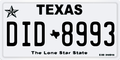 TX license plate DID8993