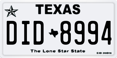 TX license plate DID8994