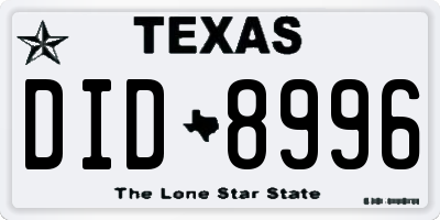 TX license plate DID8996