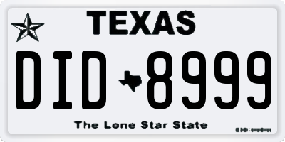 TX license plate DID8999