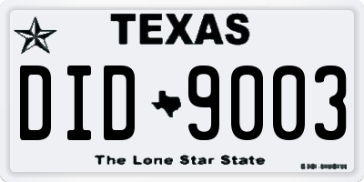 TX license plate DID9003