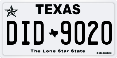 TX license plate DID9020