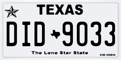 TX license plate DID9033