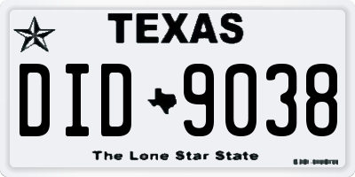TX license plate DID9038