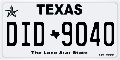 TX license plate DID9040