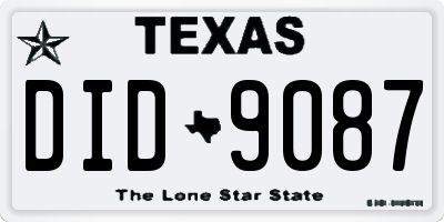 TX license plate DID9087