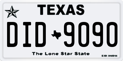 TX license plate DID9090