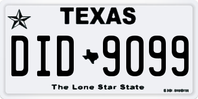 TX license plate DID9099