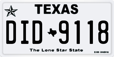 TX license plate DID9118