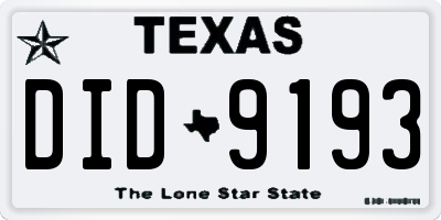 TX license plate DID9193