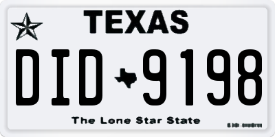 TX license plate DID9198