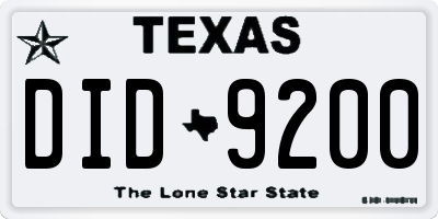 TX license plate DID9200