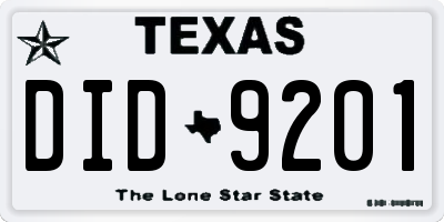 TX license plate DID9201