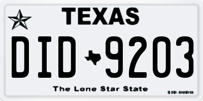 TX license plate DID9203