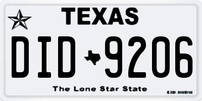 TX license plate DID9206