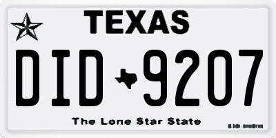 TX license plate DID9207