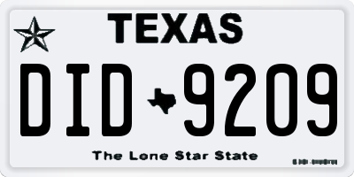 TX license plate DID9209