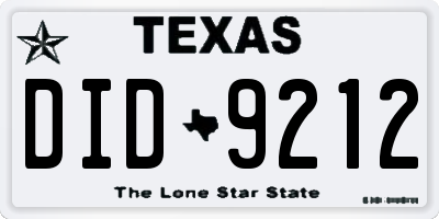 TX license plate DID9212