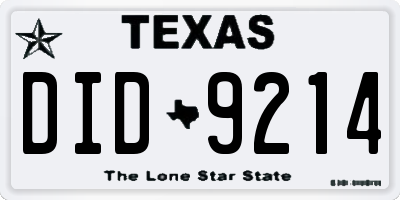 TX license plate DID9214